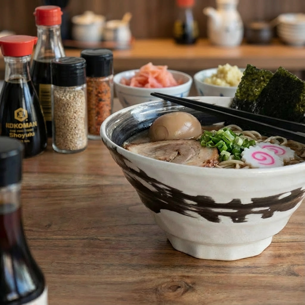 Mino-yaki Ceramic Noodle Bowl - Brushed, White