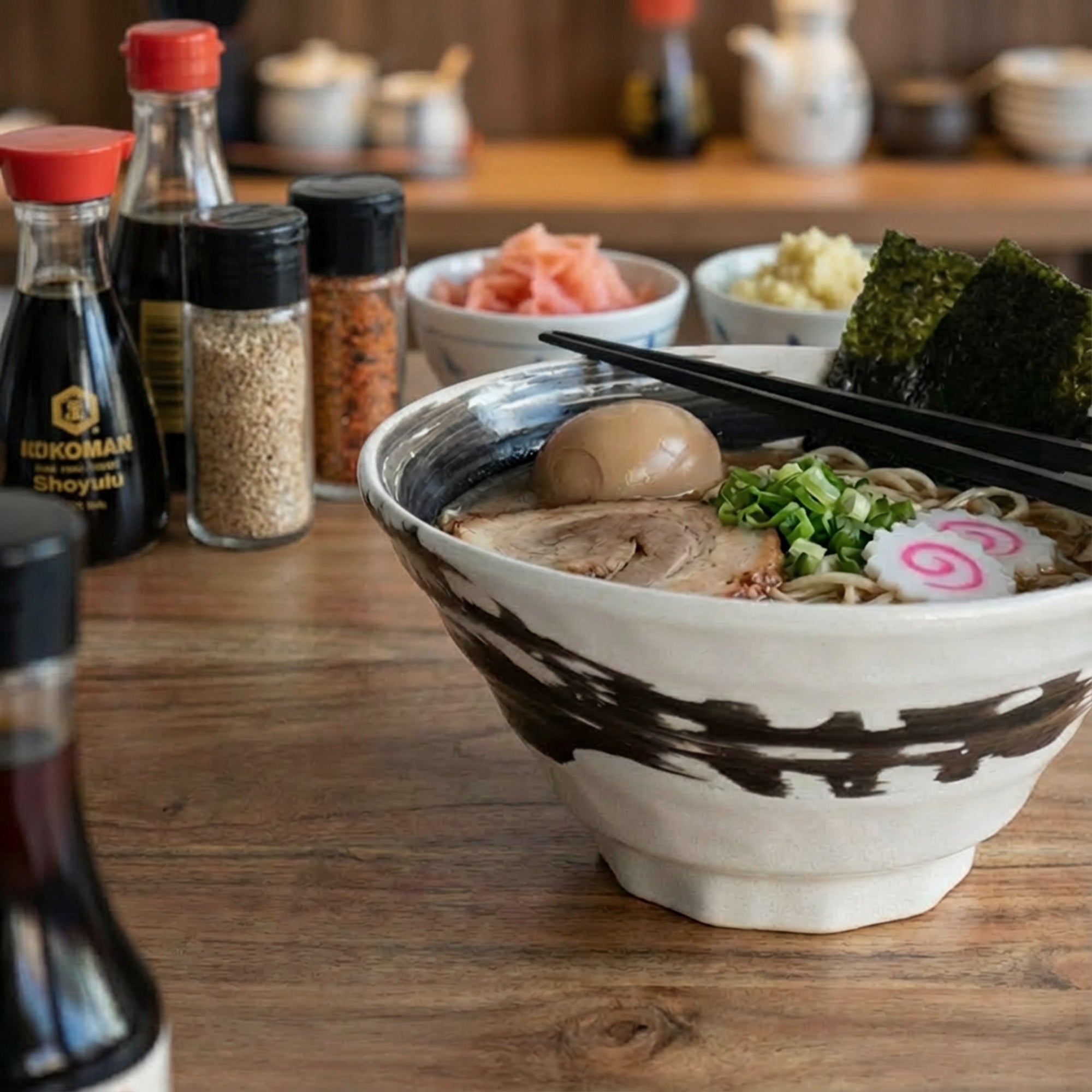 Mino-yaki Ceramic Noodle Bowl - Brushed, White