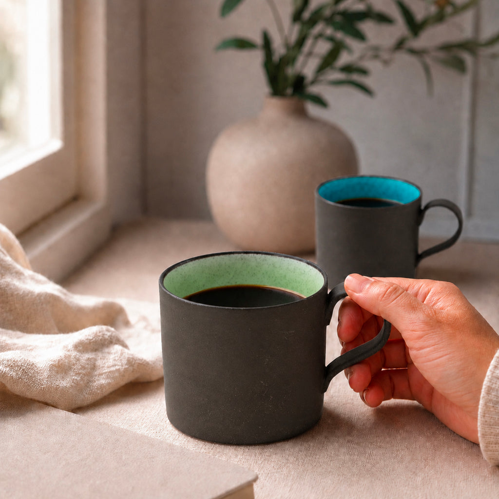 Mino-yaki Peridot green ceramic mug, view 4