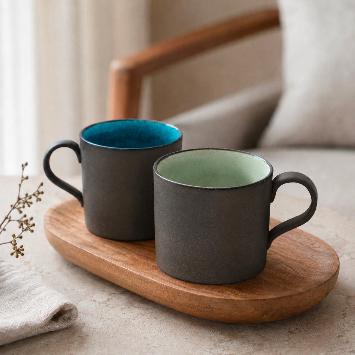 Mino-yaki Peridot green ceramic mug, view 8