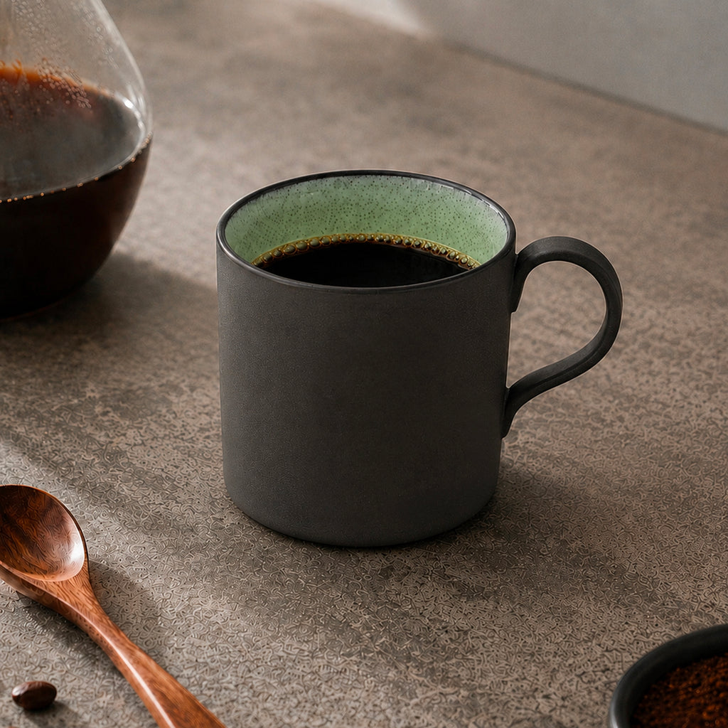 Mino-yaki Peridot green ceramic mug, view 2