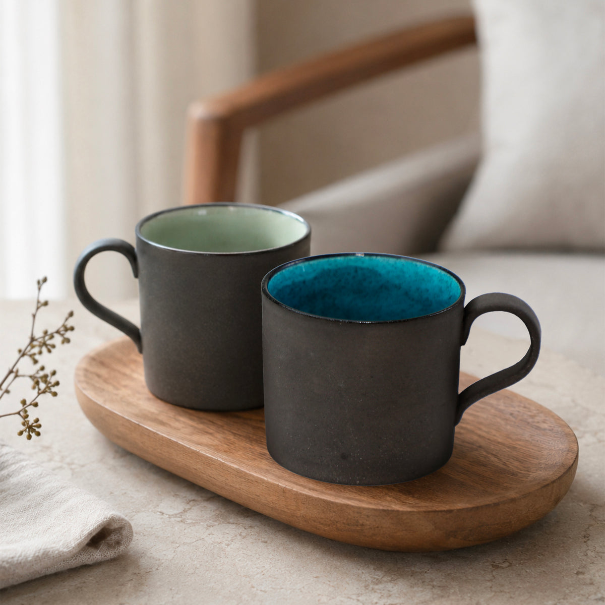 Mino-yaki blue ceramic mug, view 7