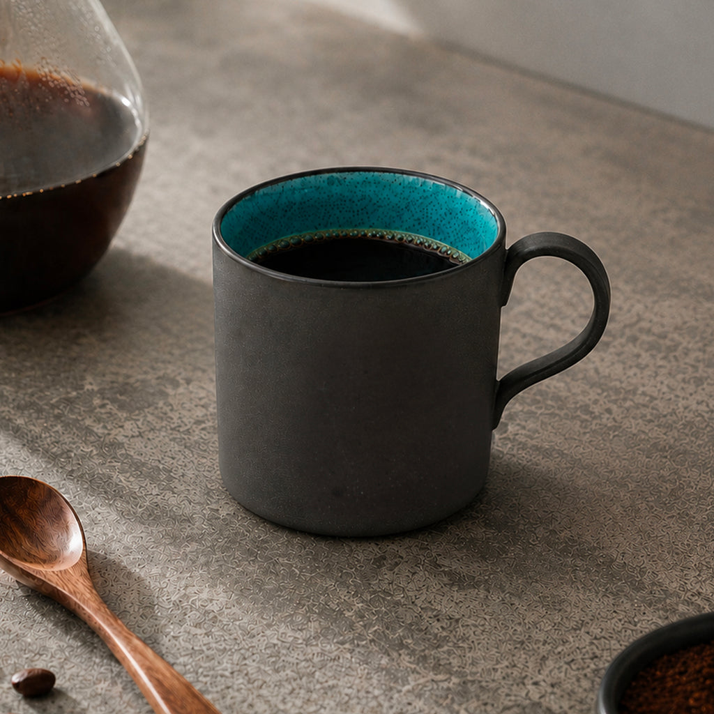 Mino-yaki blue ceramic mug, view 2