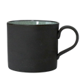 Handmade Mino-yaki ceramic mug with matte black Kurotsuchi exterior and Peridot green glaze, made in Japan