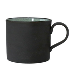 Handmade Mino-yaki ceramic mug with matte black Kurotsuchi exterior and Peridot green glaze, made in Japan