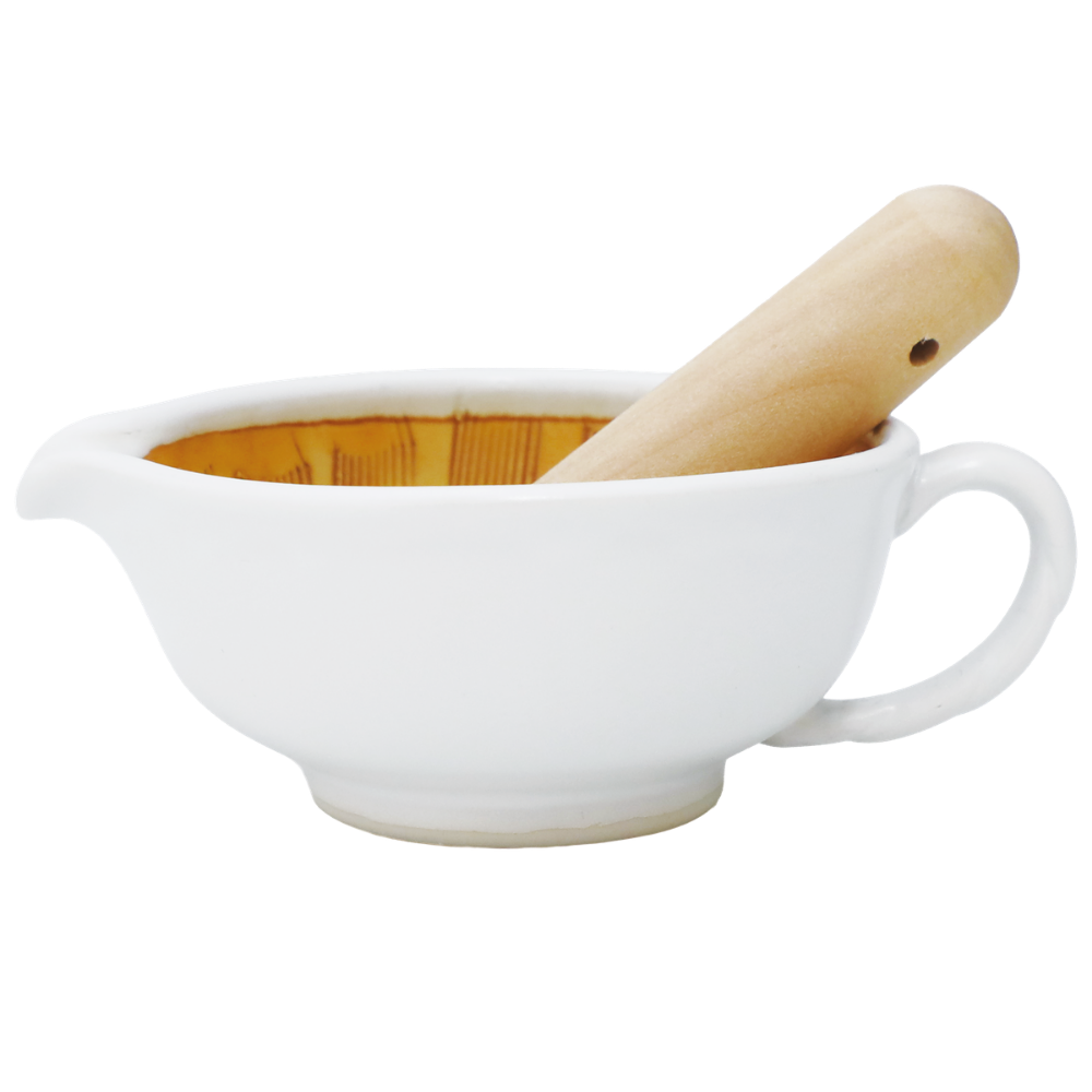 Japanese suribachi ceramic mortar and pestle set in white